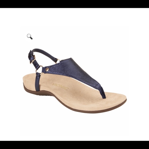 Vionic Shoes - Vionic Kirra Blue Metallic Leather Sandals